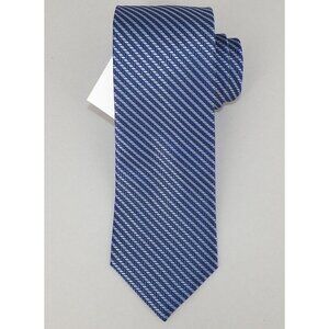 THE MENS STORE Blue Navy STRIPED Woven Silk Tie NWT